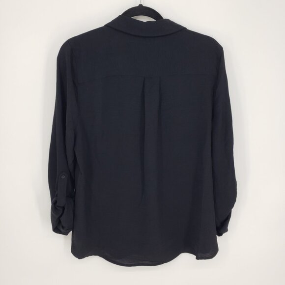3/$25 Laundry by Shelli Segal Button Down Camp Shirt Top L Womens Collared Black - Picture 2 of 8